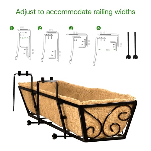 Y&M 24 Inch Window Deck with Coco Liner, Fence Metal Hanging Flower Planter Window Basket Deck Railing Planter Boxes for Outdoor Garden Lawn-Butterfly, 2pcs - size: Butterfly 24in 2p
