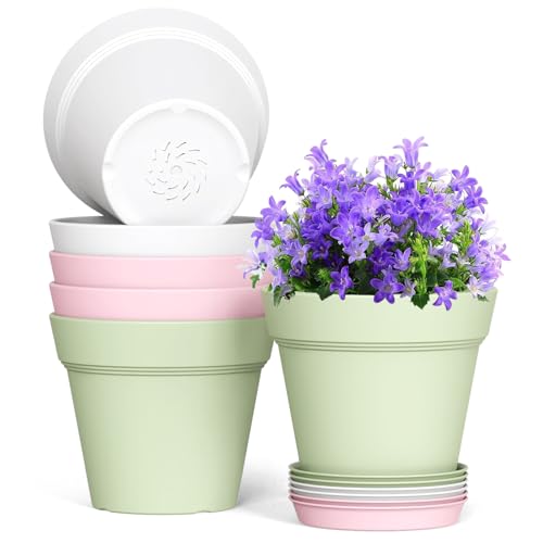 WSMKSZ 5 Inch Plastic Plant Pots with Drainage Holes and Trays – 6 Pack Small Nursery Pots for Indoor & Outdoor House Plants and Flowers, Seedling Starter Planters, Colorful - color: Multicolor, size: 5in 6pcs