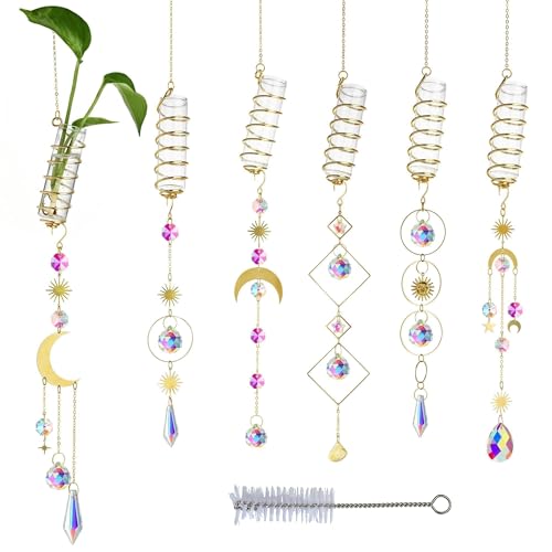 6Pcs Crystal Suncatchers with Propagation Stations Glass Wall Planters - color: Golden-6pcs