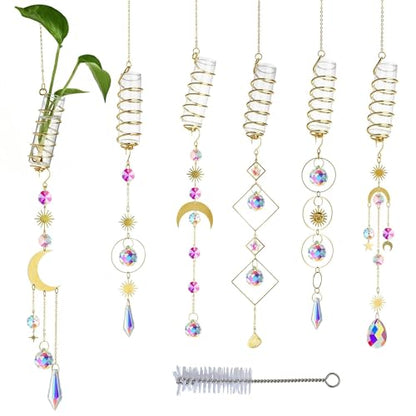 6Pcs Crystal Suncatchers with Propagation Stations Glass Wall Planters - color: Golden-6pcs
