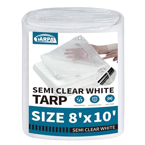 TARPAL 8'x10' Semi Clear Tarp with Grommets Greenhouse Tarp Cover 7.5mil - color: Semi Clear White, size: 8x10ft-Finished size
