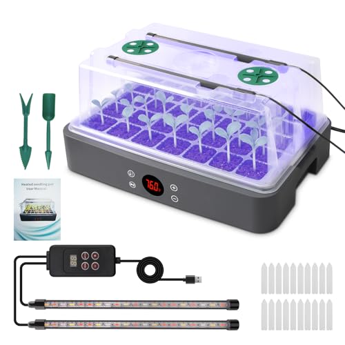 40-Cell Self-Watering Seed Starter Tray with Grow Light, 1-24H Timer, Humidity Dome, Soil pH Meter, Gloves, Seedling Tools, Indoor Kit for Plant Germination, Herbs, Vegetables, Flowers
