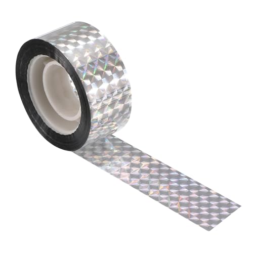 MECCANIXITY Bird Scare Tape,164 ft x 1 in PET Reflective Tape Ribbon Tape Laser Grid Double Sided Repelling Ribbon Keep Away Bird for Garden Farm Home,1 Roll - size: 164 ft x 1 in