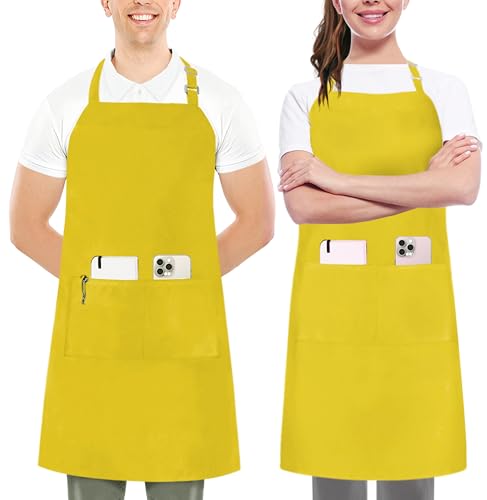 Utopia Kitchen Bib Aprons 2 Pack Adjustable With 2 Pockets - color: Yellow