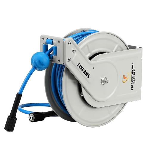 FIXFANS Pressure Washer Hose Reel with Hose, 1/4" × 60ft, Retractable - size: 60 FT
