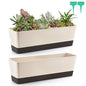 Skelang 2 Pcs Rectangular Plant Pot, 16.7" Flower Planter Box with Drainage Hole, Windowsill Container with Tray for Succulents, Herbs, Cacti - color: Coffee