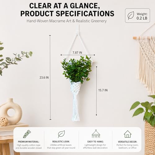 2Pcs Macrame Wall Plant Hanger, Boho Hanging Planter Basket - color: White X 2pc