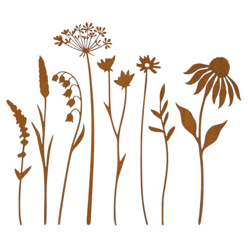 8-Piece Garden Bloom Metal Flower Garden Stakes - color: Rust Brown – Garden Bloom