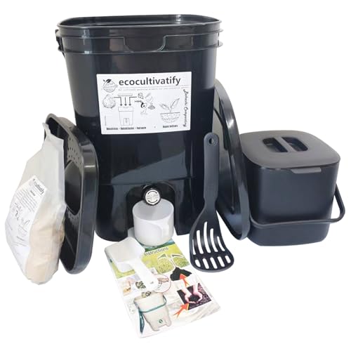 20L Bokashi Compost Bin, 5.28 Gallon Compost Bin for Kitchen Composter with Lid, Bokashi Start Kit with Bran (Tan & Dark Green) (20L/5.28GAL Black) - color: 20L/5.28GAL Black
