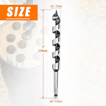 3/4 Inch x 9 Inch Auger Drill Bit for Wood,3/4 Inch Hex Shank - size: 3/4" x 9"