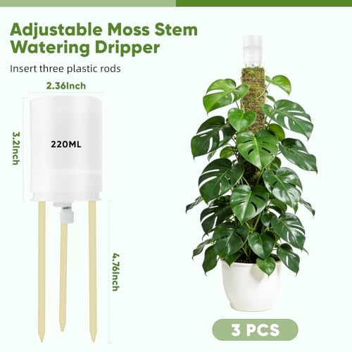 3 Pack Adjustable Moss Pole Watering Dripper,Self Watering Planter Insert with Flow Control, Automatic Watering Planter Insert Top Fill Plants Watering Devices System