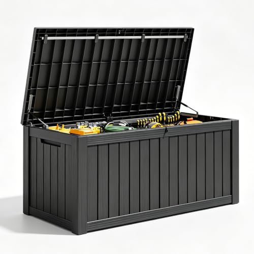 Outdoor Deck Storage Box, Waterproof.Black,150 Gallon - color: Striped Black, style: 180 Gallon