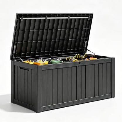Outdoor Deck Storage Box, Waterproof.Black,150 Gallon - color: Striped Black, style: 180 Gallon