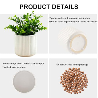 Small Ceramic self Watering Pot for Succulents, 4 inch, White,2pack - color: White, size: 4 inch