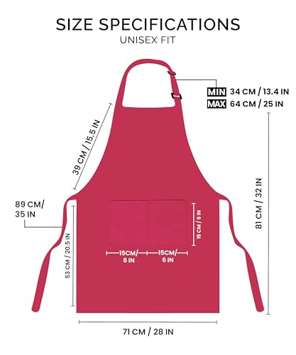 Utopia Kitchen Bib Aprons 2 Pack Adjustable With 2 Pockets - color: Pink