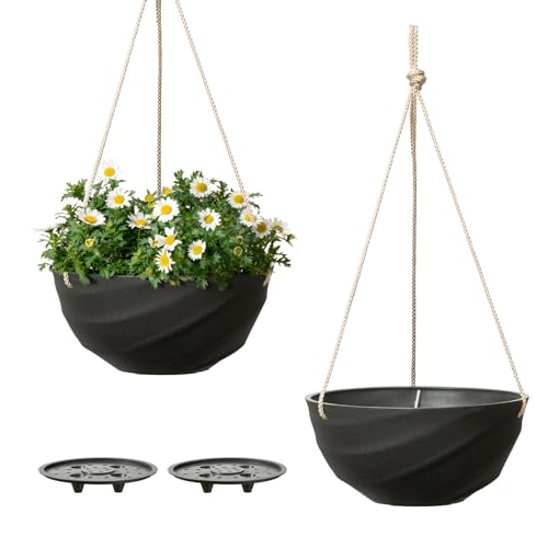 La Jolie Maison Self-Watering Indoor Hanging Planters, Set of 2,10 Inch - color: Jet Black