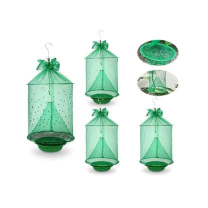 Reusable Outdoor Fly Trap Hanging Fly Catcher with Brush-4 Pack