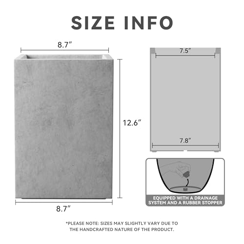 Kante Small Tall Square Pale Gray Concrete Planter 13" H, Outdoor - color: Natural Concrete, size: 12.6" H