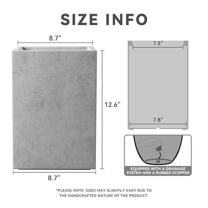 Kante Small Tall Square Pale Gray Concrete Planter 13" H, Outdoor - color: Natural Concrete, size: 12.6" H