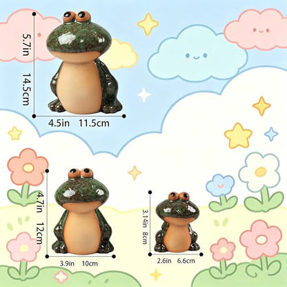 Set of 3 Frog Garden Statues, Outdoor Decorations