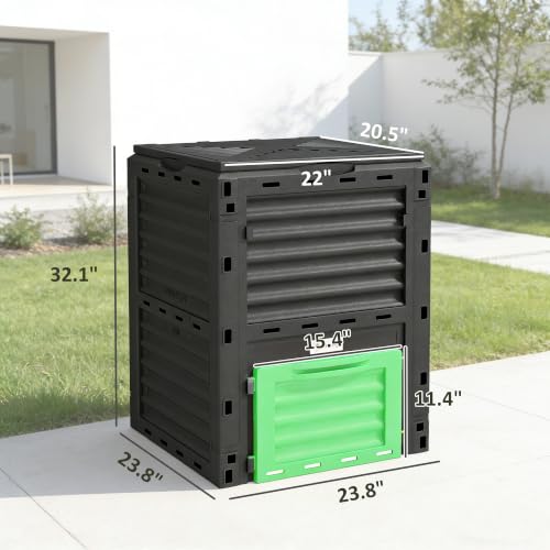 Outsunny Garden Compost Bin, 80 Gallon Large Capacity Composter, Green - color: Green