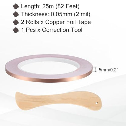 2pcs Copper Foil Tape 0.2" x82FT Single Conductive Adhesive Tape - size: 0.2 Inch x 82 FT