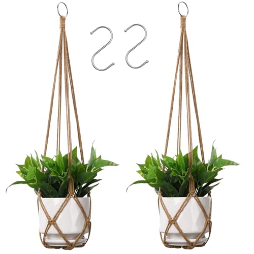 YIBOT Macrame Plant Hanger Indoor 35 Inch Hanging Planter Basket Brown 2Pc - color: Brown, size: 35+35Inch