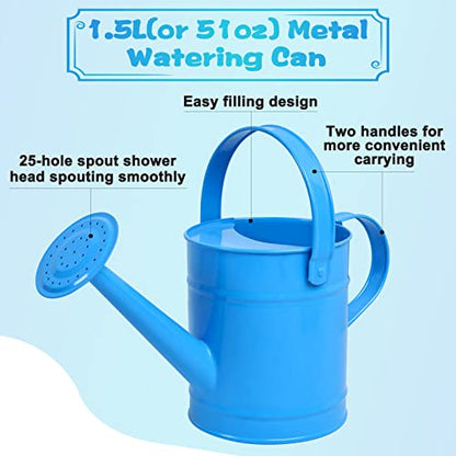 Blue Metal Watering Can, 1.5L for Kids Comfort Handle - color: Blue