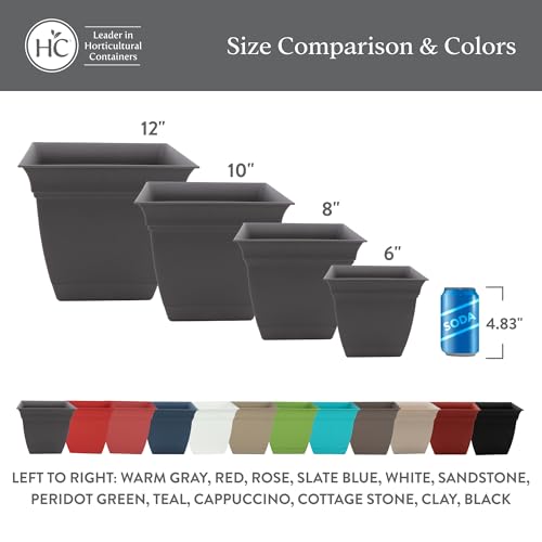 The HC Companies Eclipse Square Planter Pot, 12 Inch, Clay, 2-Pack - color: Clay, size: 12", style: Pack of 2