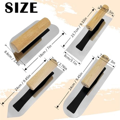 Plaster Finishing Trowel Set,4 Pack Concrete Trowel with Wood Handle - size: 0.3mm, 4Pcs