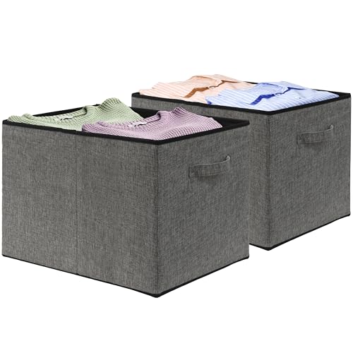 Simple Houseware 15" x 13" Foldable Fabric Storage Bin with Handles, 2 Pack - color: Dark Grey
