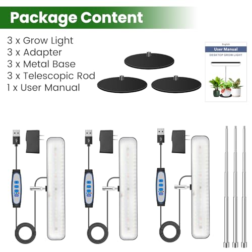 Aumtrly Grow Light Black 3 Pack, Full Spectrum Plant Light, Timer with Base - size: 3 Pack/black