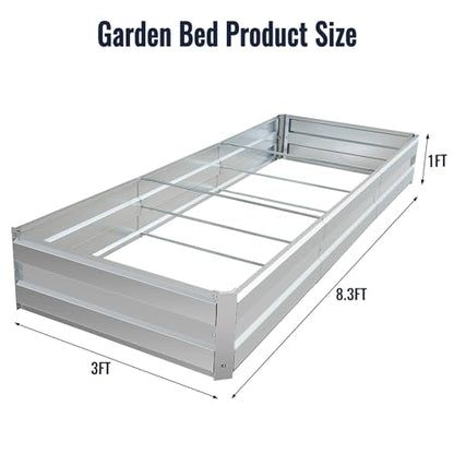 Galvanized Raised Garden Bed Kit, Metal Planter for Vegetables & Herbs, 8.3x3x1FT, Easy Assembly - size: 8.3x3x1FT