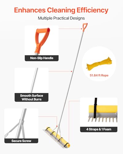 VEVOR Landscape Rake, 36 inch Wide Head 102 inch Handle, Large Heavy Duty Aluminum Landscaping Leaf Rake Tool, Asphalt Level for Loosening Soil, Garden & Yard, Pond Gravel & Beach Lawn Care, 52ft Rope - size: 102 inch
