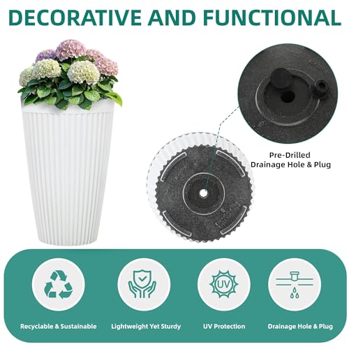 2-Pack 20" Matt White Resin Tall Planters with Fluted Texture - color: 20"h-white Ceramic