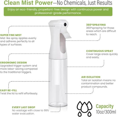 VIGOR PATH Continuous Mist Clear Spray Bottle 300ml Fine Mist for Hair - color: Clear - 10oz