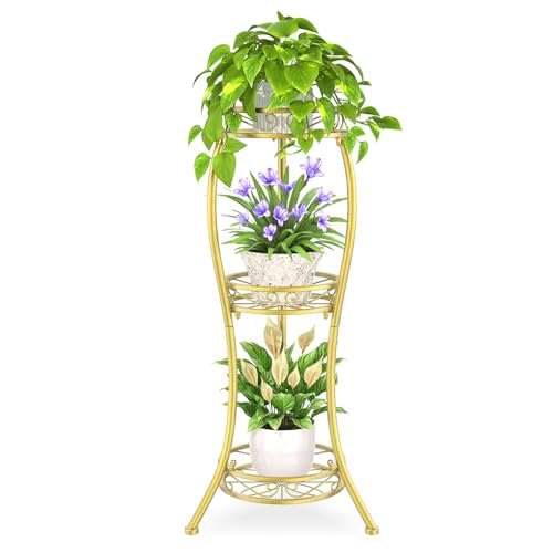 iDavosic.ly 3 Tier Metal Plant Stand Outdoor Indoor, 34 Inch Tall, Gold - color: Gold, size: 3 Tiers