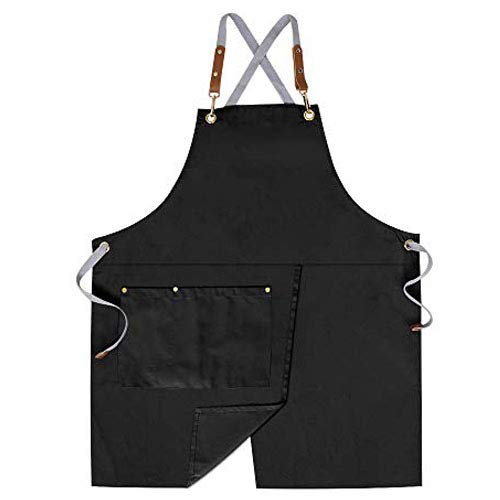 Crossback Apron with Pockets, Apron with Adjustable Straps - color: Black