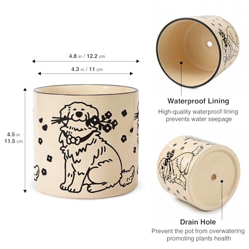 STHIE Ceramic Planters with Drainage Holes, 5 Inch Pots for Indoor Plants - color: Cy-goldflower02