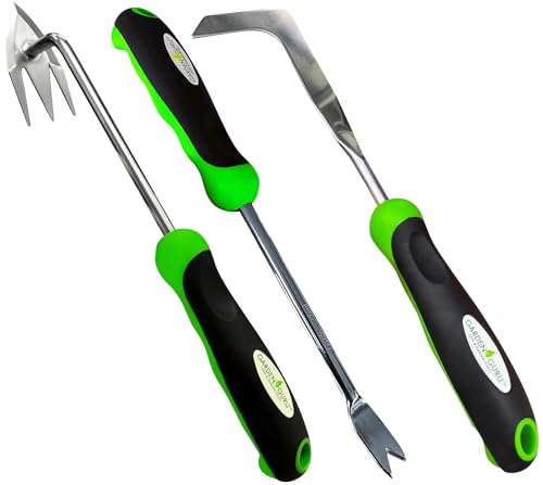 Garden Guru Patio Crack Weeder, Dandelion & Root Weeder Tool - Stainless Steel Weed Puller w Ergonomic Handle for Patio Sidewalk Driveway Cracks, Planting, Weeding, Flower & Vegetable Garden Care - size: 1 Pack, style: Weeding Set 2