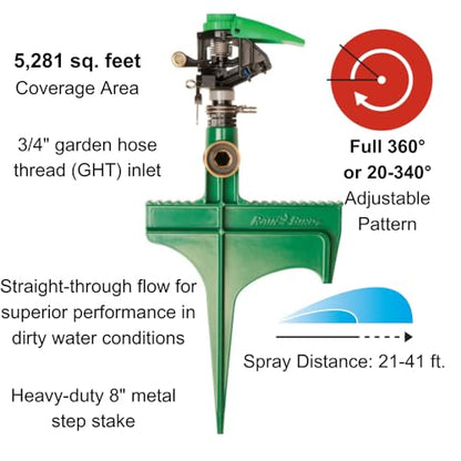 Rain Bird P5RLSP Impact Sprinkler, Full Circle, 25-41 Feet - size: 25' - 41', style: Plastic Impact Sprinkler on Stake