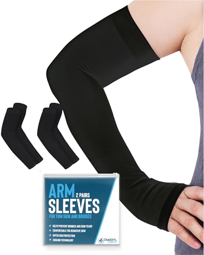 Doctor's Select Arm Protectors for Thin Skin and Bruising for Women and Men - 2 Pairs UPF 50 Sun Protection and Cooling - color: Black, size: Medium