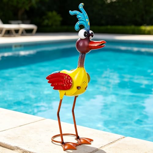 Metal Wacky Rooster Garden Statue for Patio, Backyard, Lawn - color: Gold