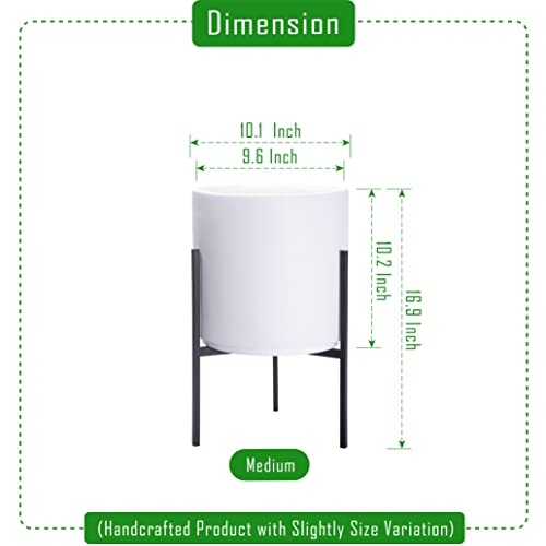 D'vine Dev Cylinder Planter Pot with Metal Stand, White, 10 in, 96-T-A-2 - color: White, size: Medium 10 Inch