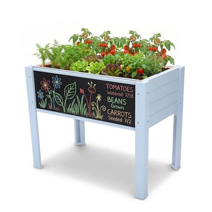 Raised Garden Bed with DIY Chalkboard, 30 x 24 x 18 in, Light Blue - color: Blue