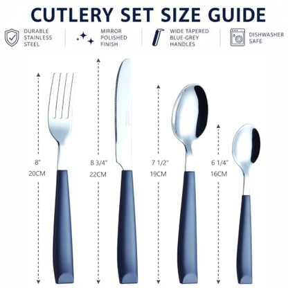 EXZACT 16 pcs Flatware Set Stainless Steel Wide Handles Serves 4 Gray - color: Grey X 16