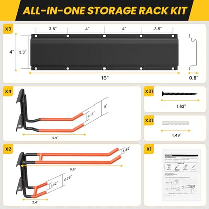 Garage Storage Organization Wall Mount, Garden Tool Organizer 48 Inches