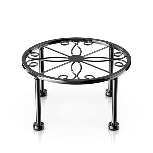 Garden Gifts Plant Lovers Gifts Black Metal Plant Stand with Anti-Slip Base Rustproof Heavy Duty Decorative Round Flower Stand Display Shelf for Indoor/Outdoor (Diameter: 9in Height: 4.8in) - color: 1 Pack Glossy Black