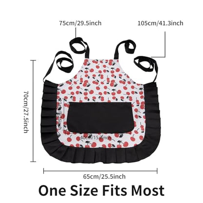Retro Floral Apron for Women With Pockets for Cooking & Gifting - color: Cherry