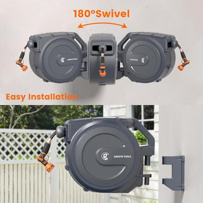Giraffe Tools Retractable Garden Hose Reel Auto Rewind Wall Mount 1/2"100FT - size: 1/2''100ft Swivel Bracket